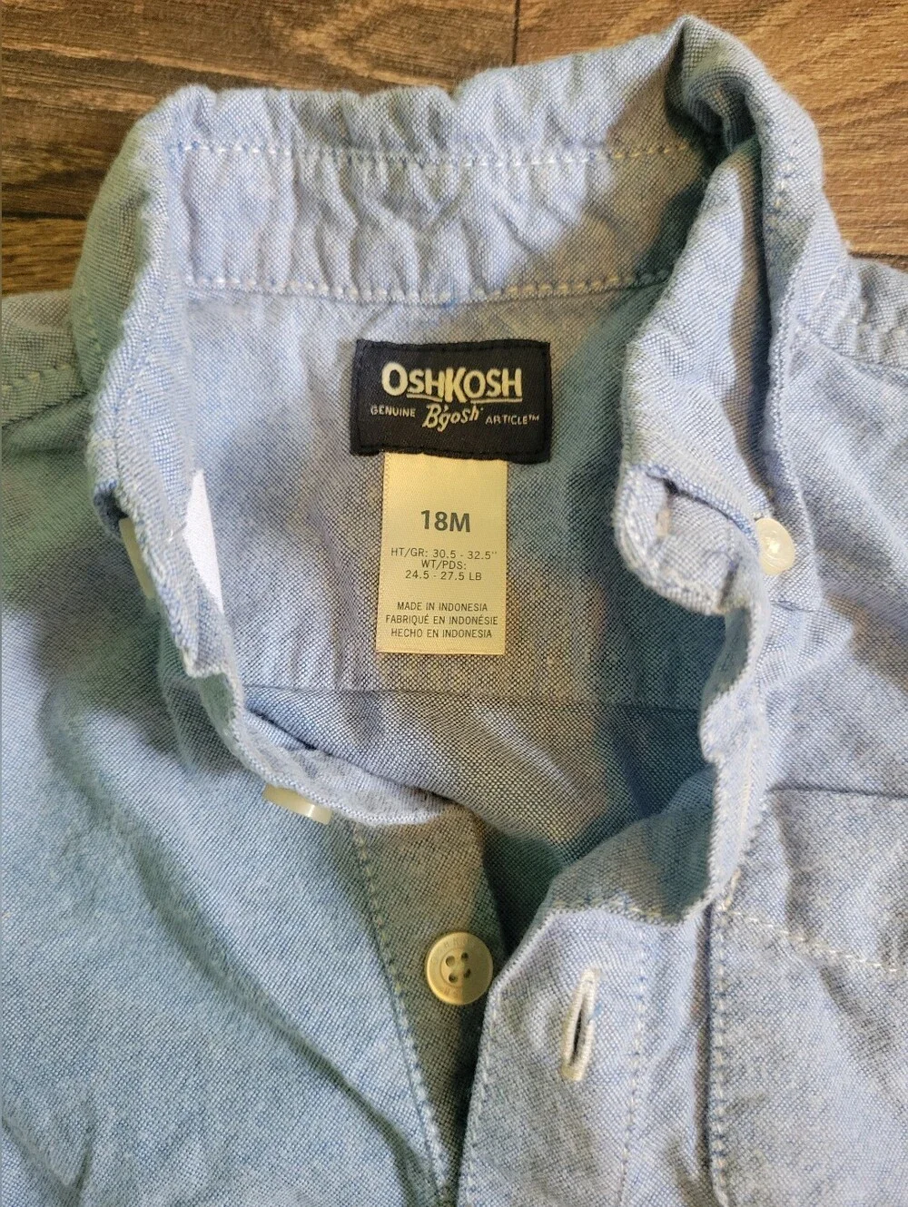 OshKosh B'gosh Blue Button-Front Shirt Dress Body Suit Collared 18mth 12-18m